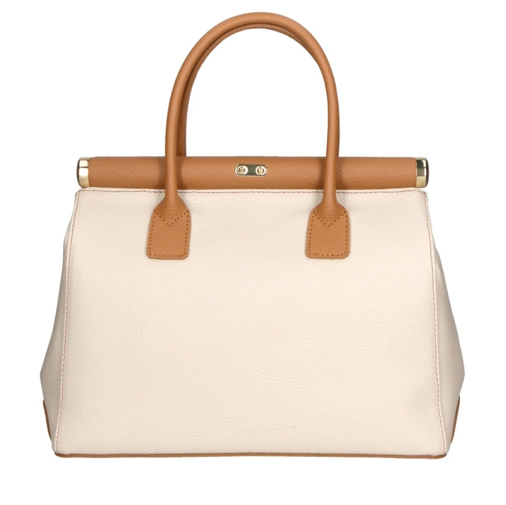 Genuine Leather Handbag (Origin: Florence, Italy) - Beige & Cognac Brown